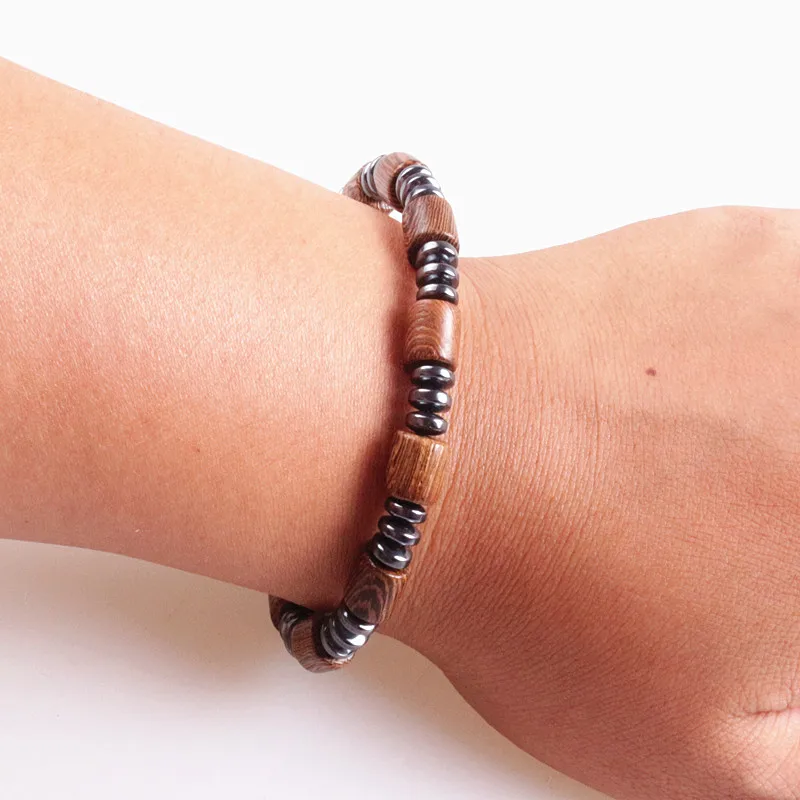 

New Design Black Men's Hematite & brown wood Beads Necklace Bracelet Fashion Jewelry
