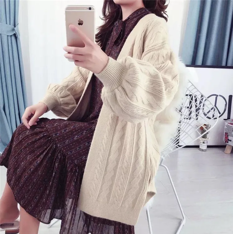 Хаки White Khaki Jujube Red New Arrivals Street Work Cardigans Coat Autumn winter long cardigan Female soft loose sweater women - Цвет: Хаки