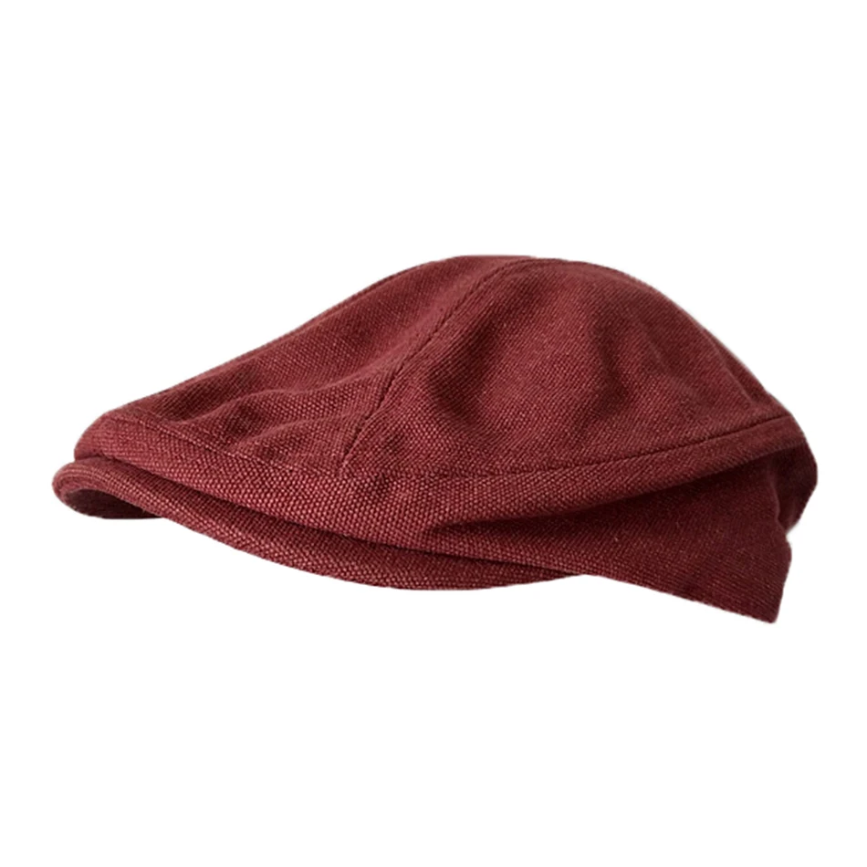 Burgundy SHOWERSMILE мужские береты, хлопок, серые плоские кепки, мужские летние однотонные винтажные шапки для вождения, британский стиль Гэтсби - Цвет: Burgundy