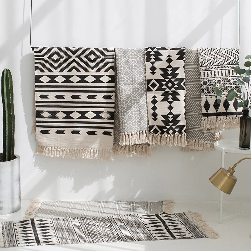 Kilim-alfombra de algodón 100% para sala de estar, alfombra India geométrica a rayas, moderna, diseño contemporáneo, estilo nórdico bohemio
