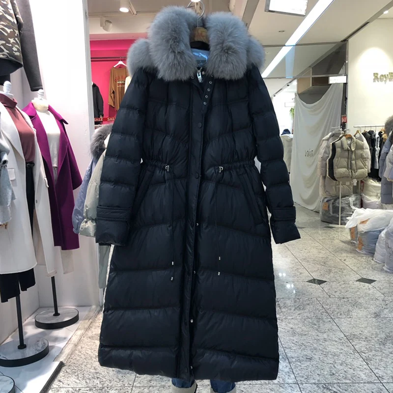 Женский длинный пуховик с капюшоном черная или розовая Водонепроницаемая парка