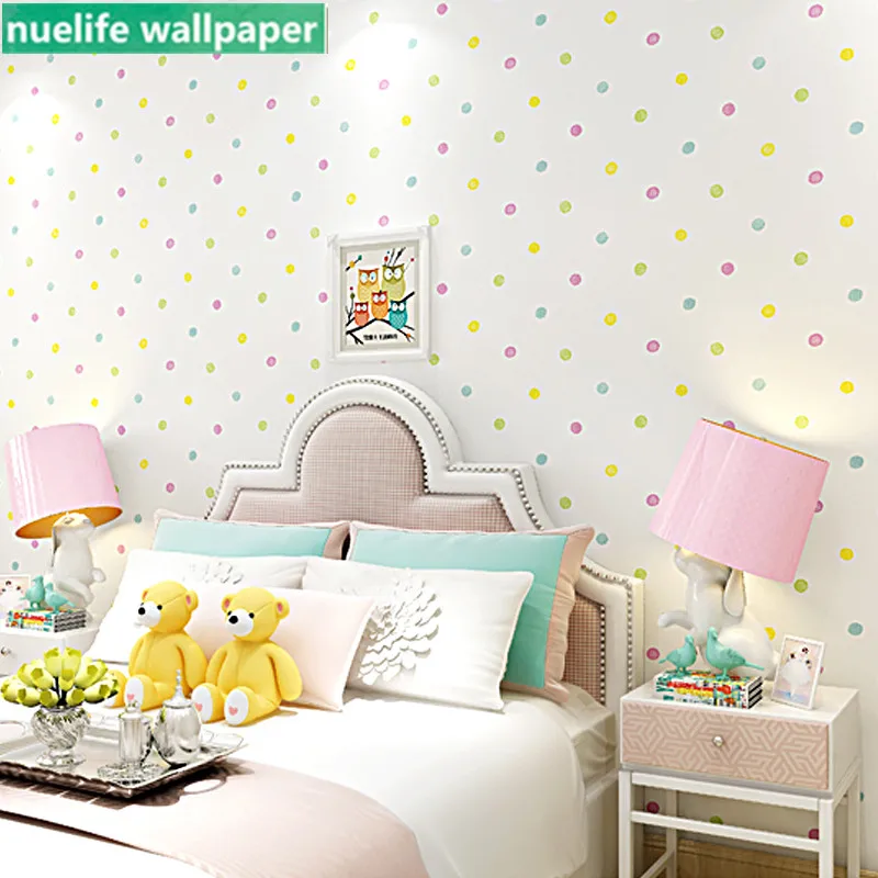 

kids room girl living room bedroom kindergarten princess room non-woven cartoon color dot dot pattern kids wallpaper