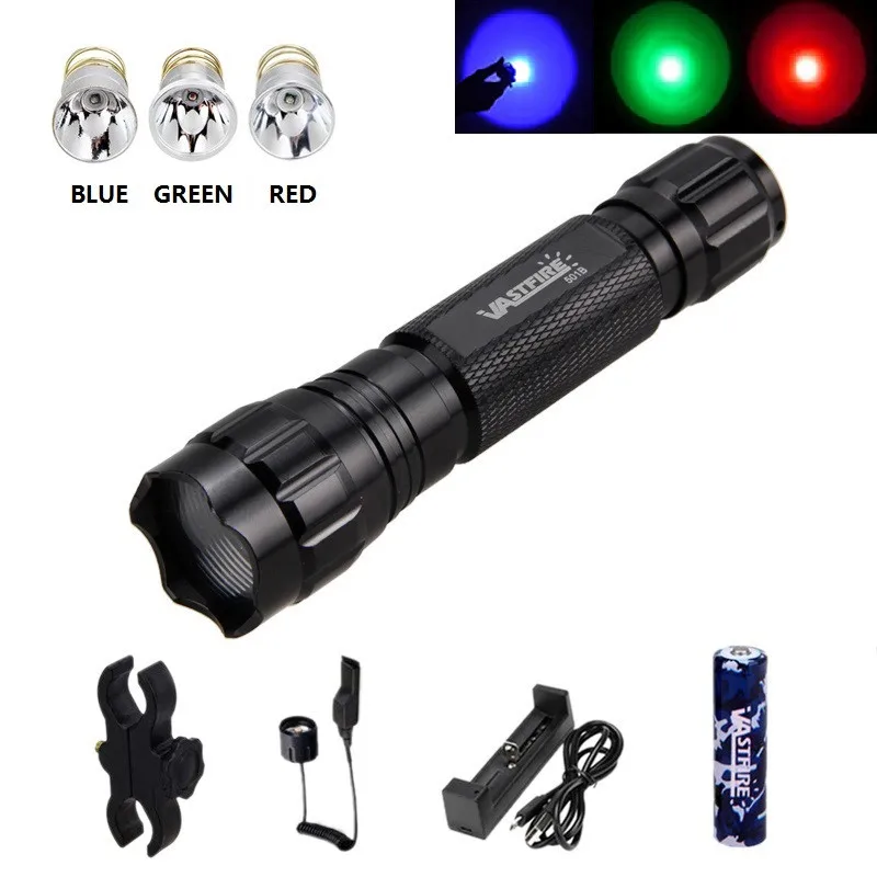 Package B VASTFIRE 501B охотничий осветительный светильник 1 Режим 400 ярд 3 светильник цветной перезаряжаемый аккумулятор 18650+ тактическая рамка Задний переключатель - Испускаемый цвет: Package B
