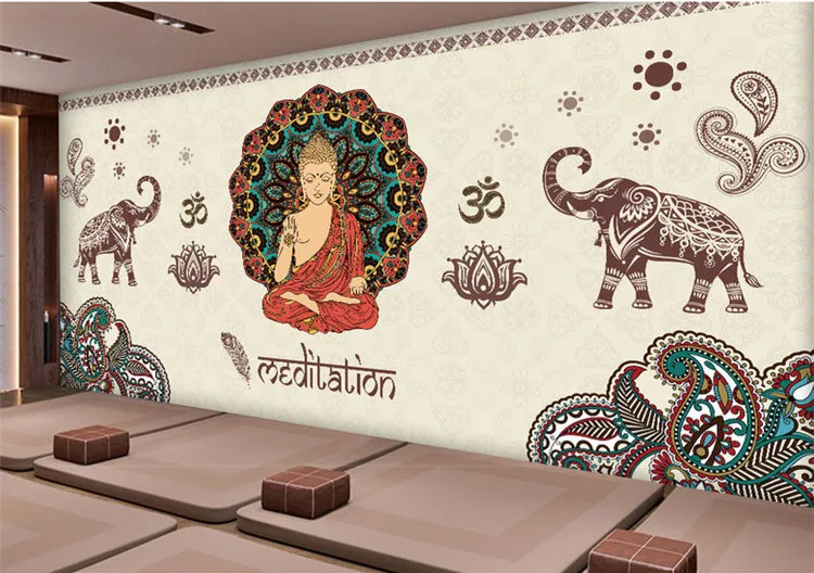 3d обои для студии йоги в индийском Юго-Восточной Азии этнический стиль спортзала