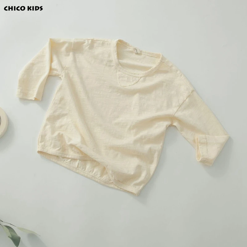 Chico/мальчиков длинные футболки с короткими рукавами, детские осенние однотонные Карамельный цвет футболки, детская одежда хлопковые футболки Размеры 24 м-6 т