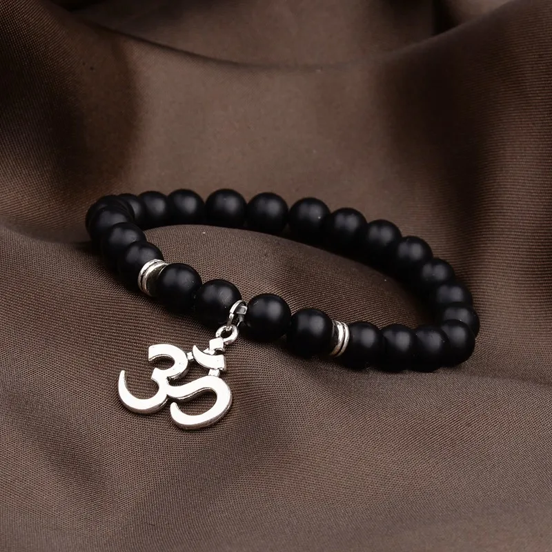 Классический мужской браслет OM Buddha из бисера для йоги этнические черные матовые