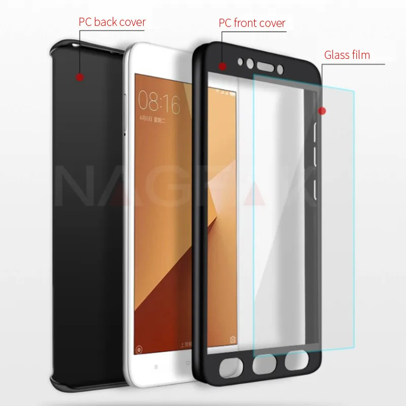 NAGFAK Роскошный Полный чехол для телефона Xiaomi Redmi 5A 4X 4A Note Prime с закаленным стеклом