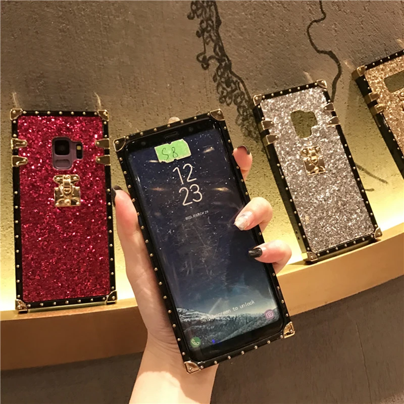 YHBBCASES Модный Золотой квадратный чехол с заклепками для Samsung Galaxy S10 S8 S9 Plus Роскошные