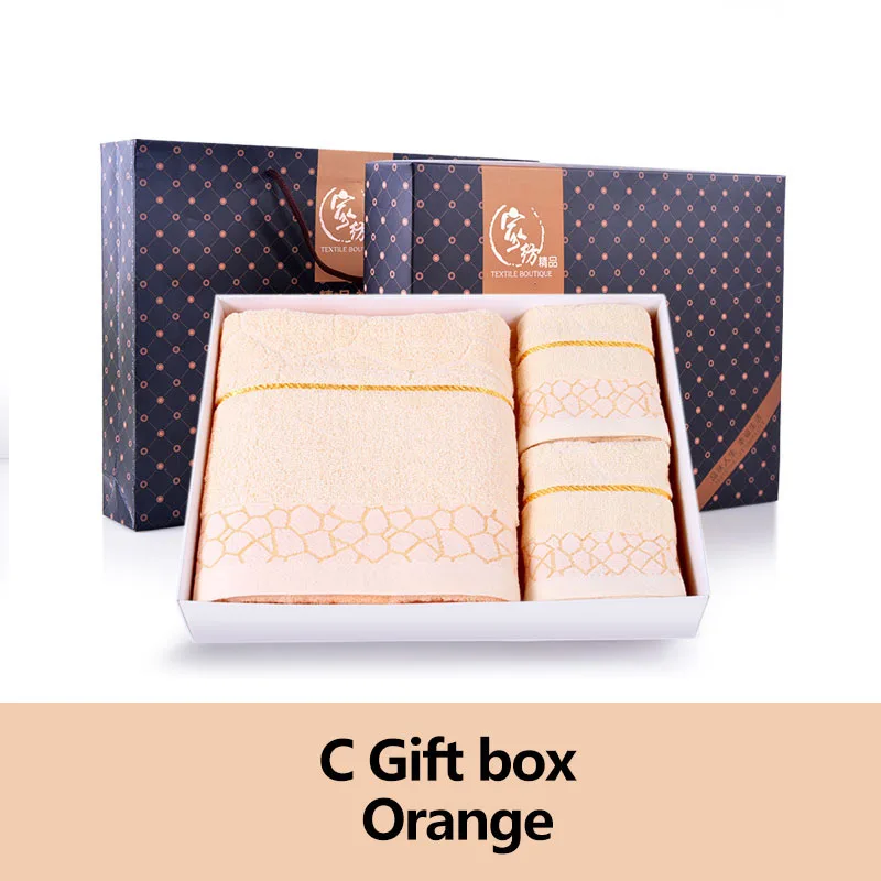 C Gift Box Orange Набор декоративных роскошных банных полотенец из египетского хлопка, 3 предмета, Toalha De Banho, полотенце для ванной, Toallas, женское полотенце, Подарочная коробка, QQC086 - Цвет: C Gift Box Orange