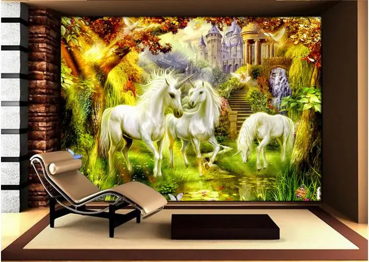 3d room wallpaper custom mural non-woven wall sticker fairy talestyle white horse unicorn paintings photo for walls | Обустройство