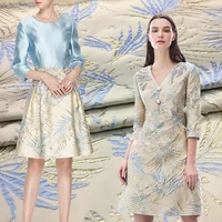 1meter brocade jacquard leaf fabric 57 polyester material sew on women dress coat cloth patchwork zakka fabrics diy pink blue
