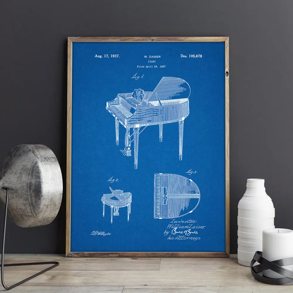 Retro Piano Musician art poster picture prints home decor vintage print blueprint gift idea music Decorations | Дом и сад