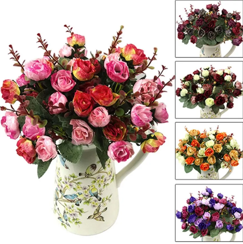 1 букет с 21 головкой искусственные розовые цветы лист вечерние украшения для дома