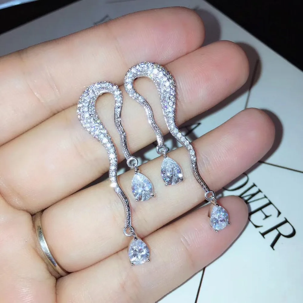 Новый дизайн роскошные AAA циркон круглый серьги в форме капель кольцо женская