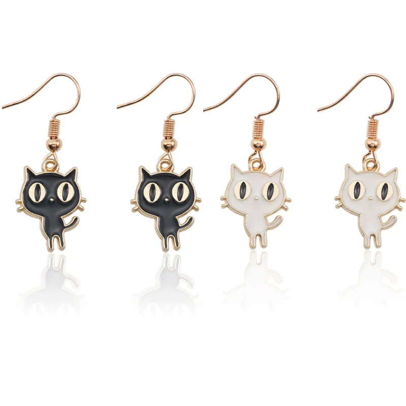 

Fashion Cartoon Animal Earrings Cute Butterfly Bee Black and White Cat Pendant Earrings Ear Hook Student Daily Animal Jewelry