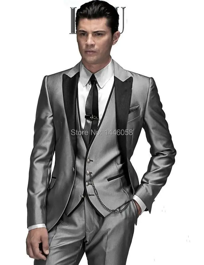 

Morning Style Grey One Button Groom Tuxedos Best Man Peak Lapel Groomsmen Men Wedding Suits Bridegroom (Jacket+Pants+Tie+Vest)