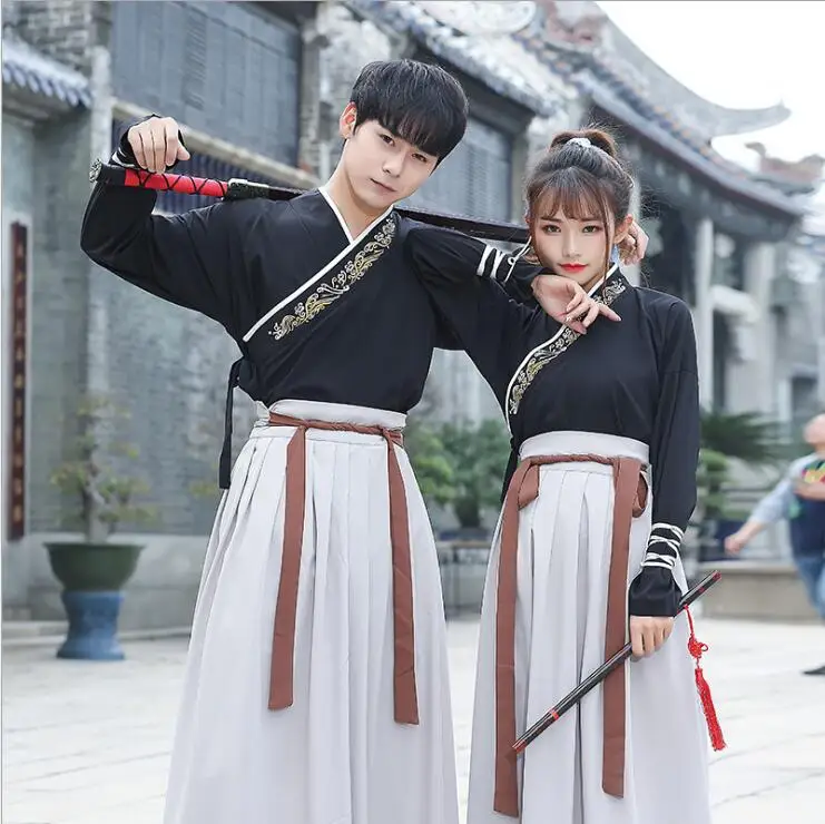 

Original traditional Hanfu embroidered cross neckwear swords man woman style dress uniform Special costume Guangdong embroidery
