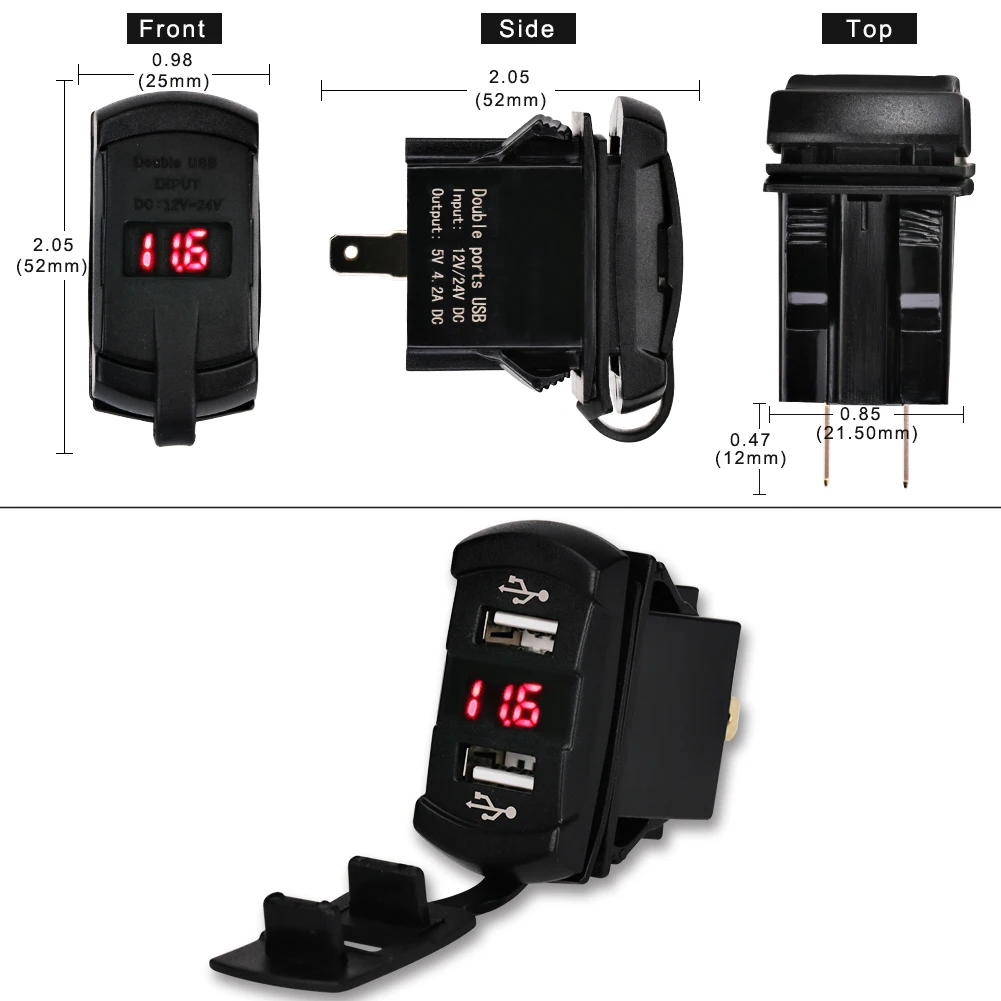 12 В зарядное устройство с двумя USB-портами для автомобиля и мотоцикла адаптер