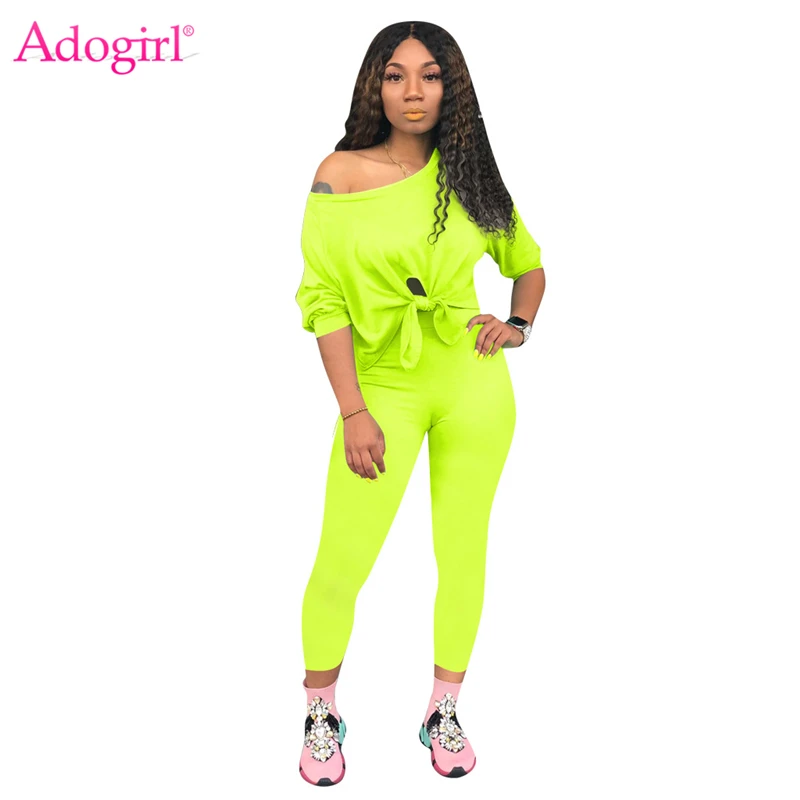 Adogirl Однотонный женский повседневный комплект из двух предметов спортивный