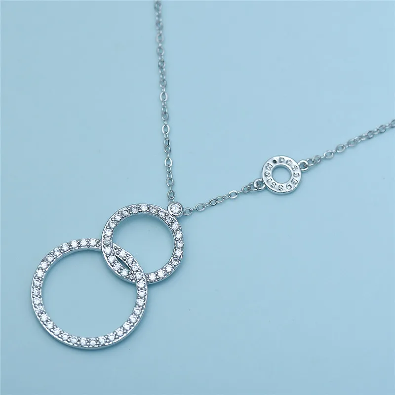 RIMOWA 2017 New Fashion Jewelry Necklaces For Women Luxury AAA Cubic Zircon Double Circles Pendant Necklace N96 | Украшения и