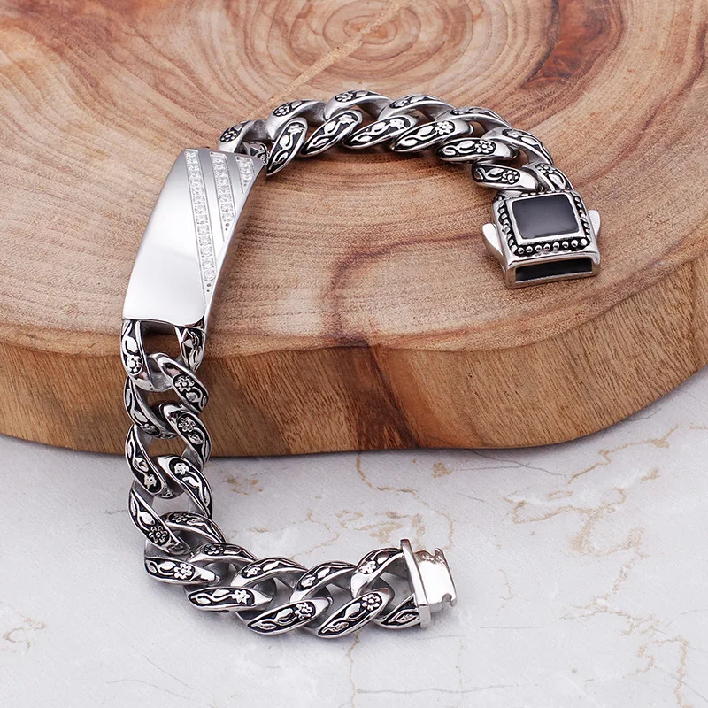 Solid 316L Stainless Steel Rose Flower Bracelet Mens Biker Link Chain S229 | Украшения и аксессуары