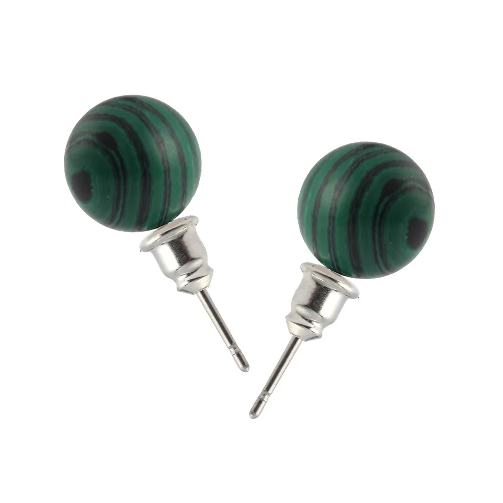 Carnelian Sandstone Crystal Opal Green Malachite Howlite Turquoise Stone Round natural earrings stone for women girls | Украшения и
