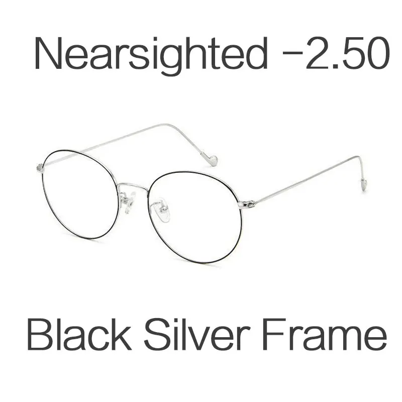 -2.50 HUHAITANG Round Nearsight Glasses Women Luxury Brand Anti Blue Light Computer Eye Glasses Frames For Men Clear Myopia Eyeglasses - Цвет оправы: -2.50