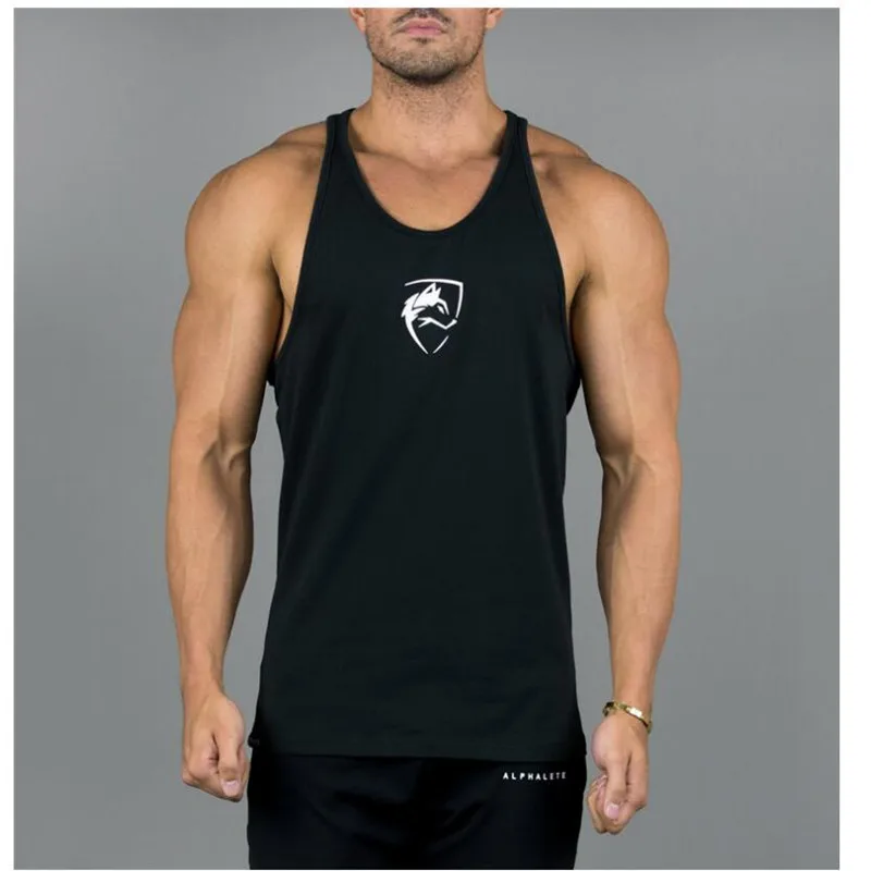 ALPHALETE, новинка, пляжная мода, майка для тренажерного зала, мужская, хлопок, без рукавов, гавайская летняя майка, майка, брендовая майка, мужские топы - Цвет: Черный