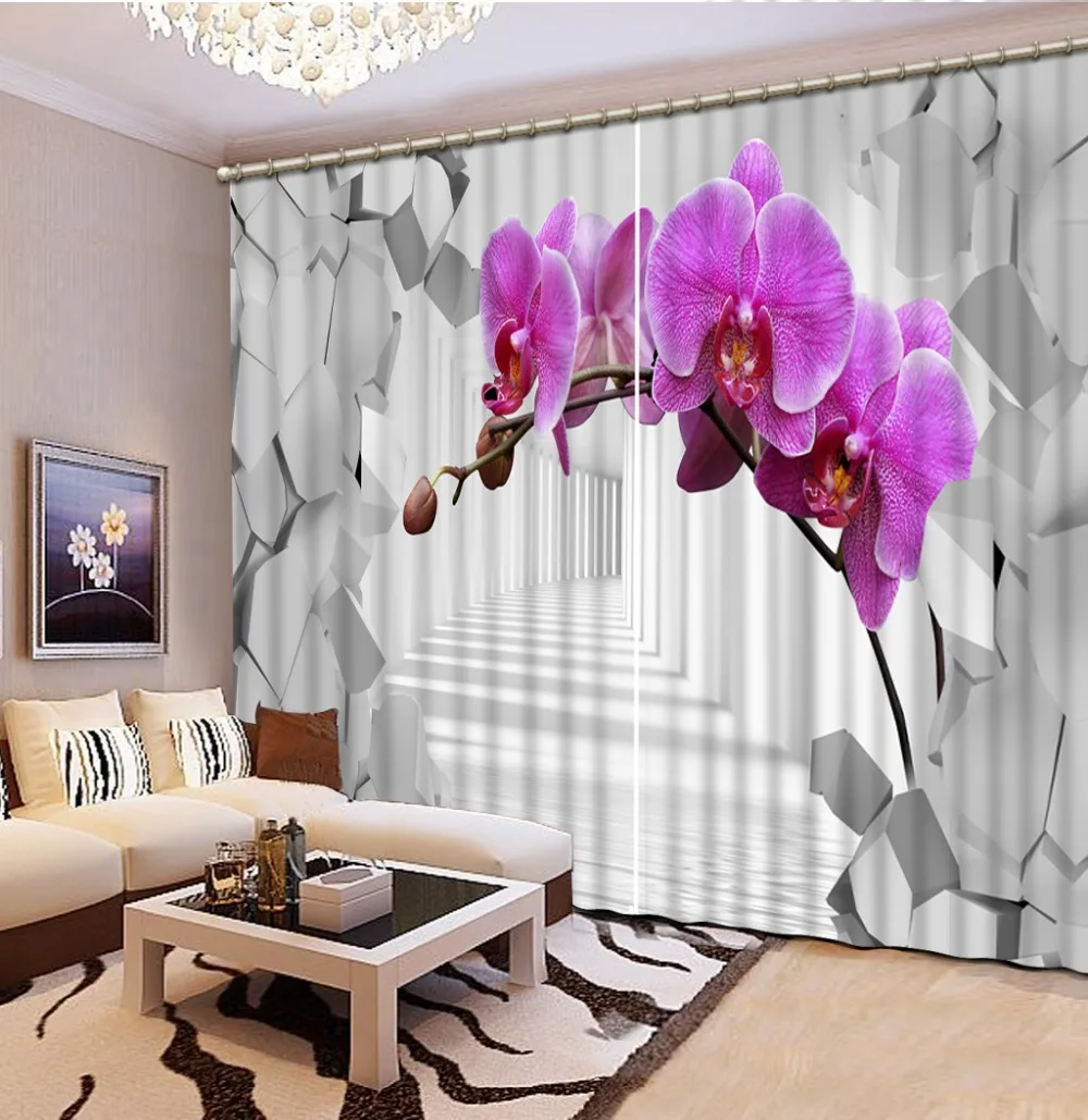 Фиолетовые занавески с цветочным принтом китайские индивидуальные 3D