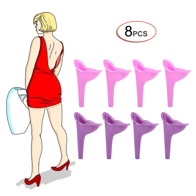 PINK PURPLE 8PCS Женский писсуар девушка портативный путешествия для женщин писсуары пишущие стоя на открытом воздухе кемпинг девушка мочи устройство - Цвет: PINK PURPLE 8PCS