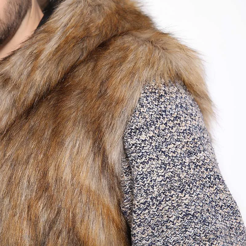 Winter Thicken Warm Men Hairy Faux Fur Vest Hoodie Hooded Waistcoats Sleeveless Pocket Coat Outerwear Jacket Plus Size 2X 7Q2141 | Мужская