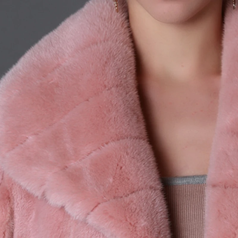 LVCHI Women tunic Elegant Genuine Leather Outerwear Winter Thick Warm Fashion Maxi Fur Pink X-Long Custom Mink Fur Coats