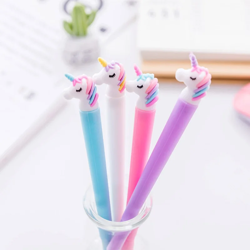 Ручка гелевая с единорогом 4 шт. милые Канцтовары мультяшный милый единорог