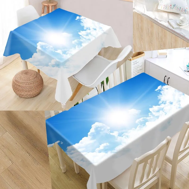 

Custom Clouds Blue Sky Table Cloth Oxford Print Rectangular Waterproof Oilproof Table Cover Square Wedding Tablecloth