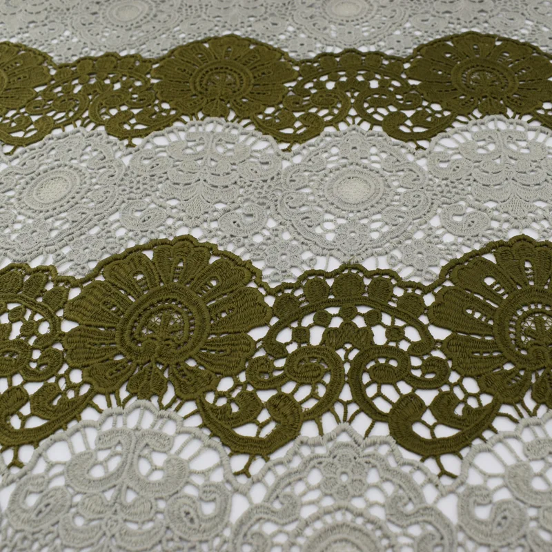 

5yards Army green and pea green wave edge embroidery double color water soluble lace fabric for dress telas tecido tela tissus