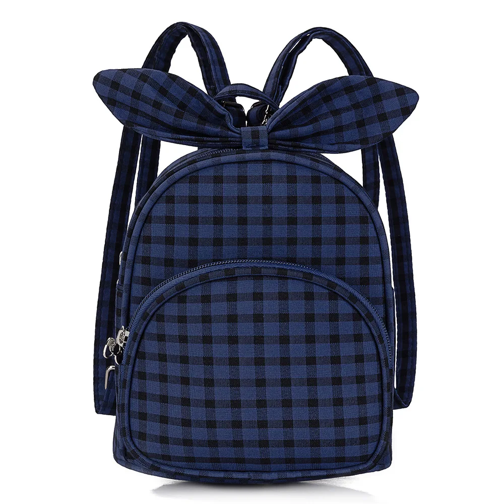 Новые клетчатые детские сумки Mochila Escolar Infantis школьные сумки детские милые заячьи ушки ранец рюкзак для детей рюкзак мини - Цвет: Синий