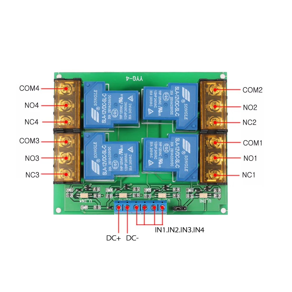 4 канальная плата управления релейным модулем постоянного тока 12 В 30 А изоляция