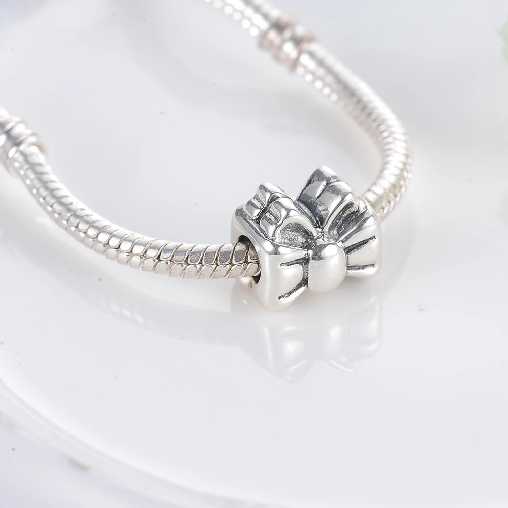 Devolove Мода бантом Шарм Античная 925 пробы серебряные шарики Fit оригинальный браслет