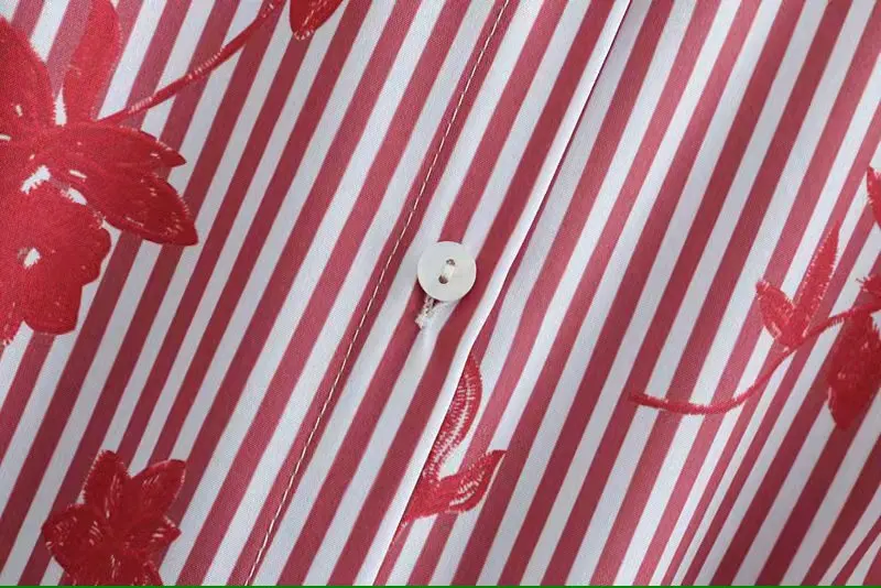 Новинка 2019 женская мода печать листьев красная полоса платье рубашка бант пояса