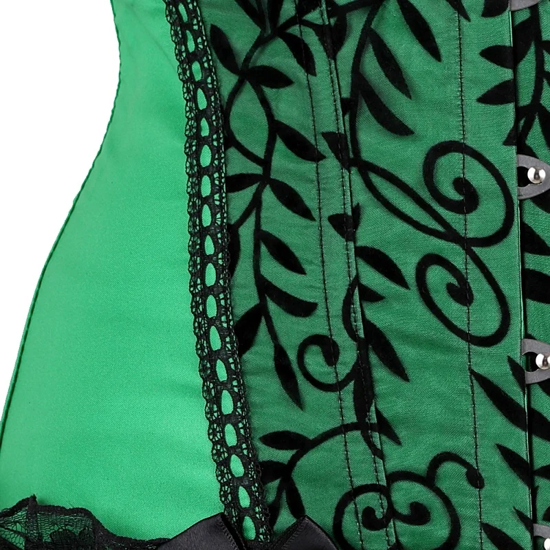 Женский Зеленый корсет платье в комплекте Бурлеск винтажные Корсеты на шнуровке