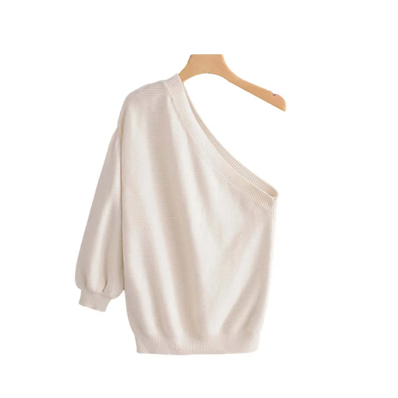 Autumn women irregular collar knitted sweaters sexy one shoulder stretchy white pullovers sweater loose streetwear tops | Женская одежда