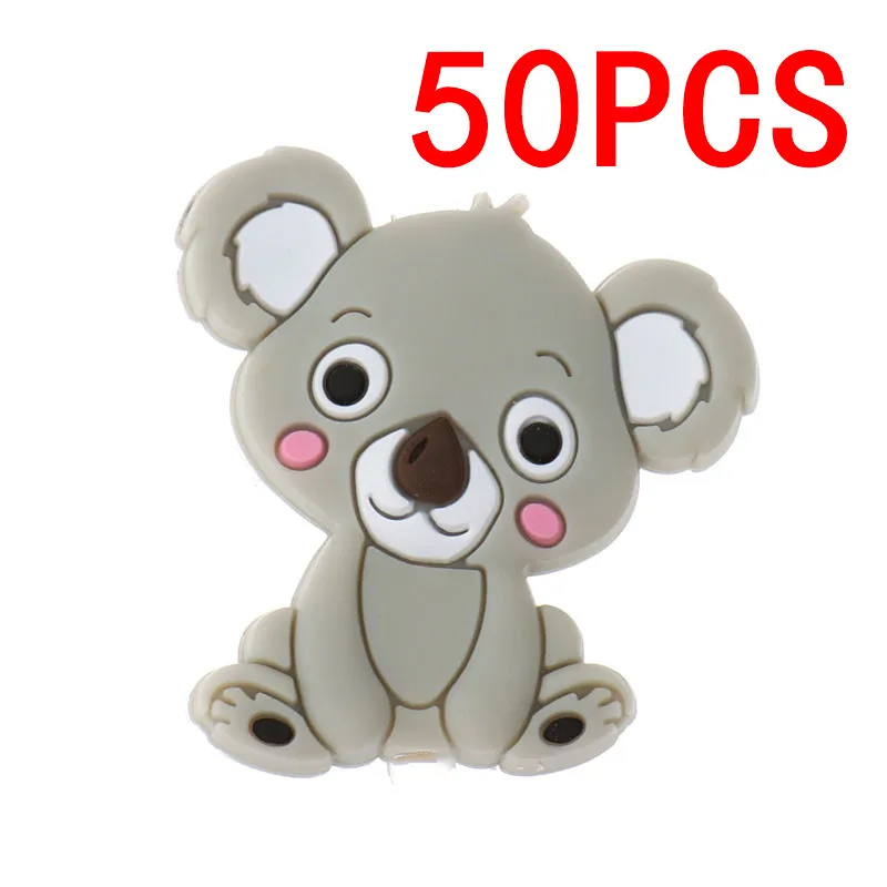 Koala gray 50 шт Единорог жемчужные бусы силиконовые бусины-прорезыватели игрушки ребенок Diy животного грызунов комплект Еда Класс силиконовый Прорезыватель для зубов шарик-грызунок силиконовые бусины - Цвет: Koala gray