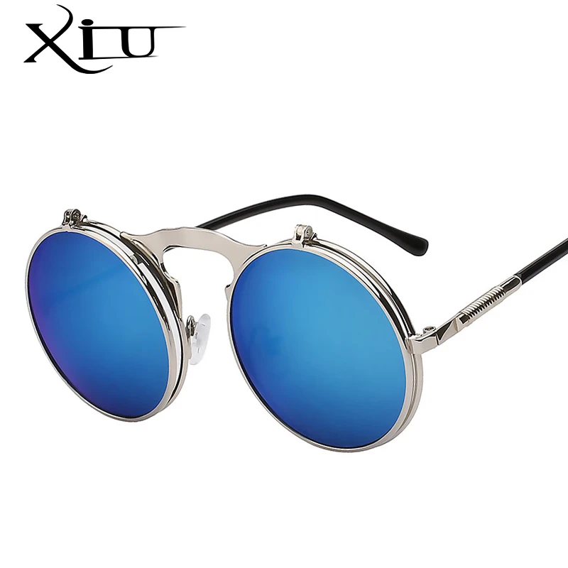 XIU Flip Up стимпанк Солнцезащитные очки мужские круглые винтажные мужские s солнцезащитные очки Брендовые дизайнерские модные очки UV400
