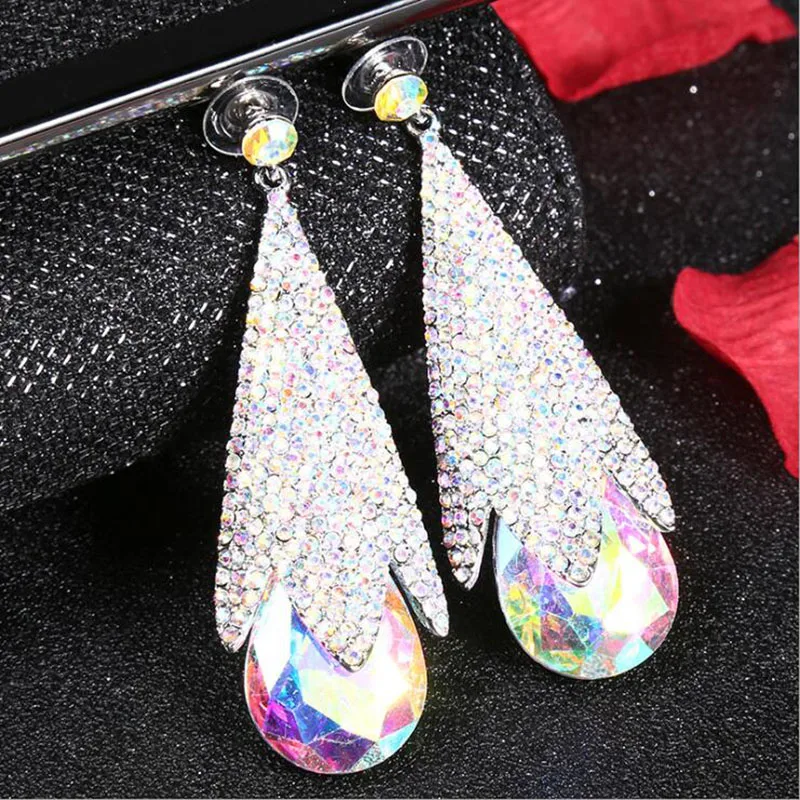 Новая мода горный хрусталь Свадебные висячие серьги цветные хрустальные