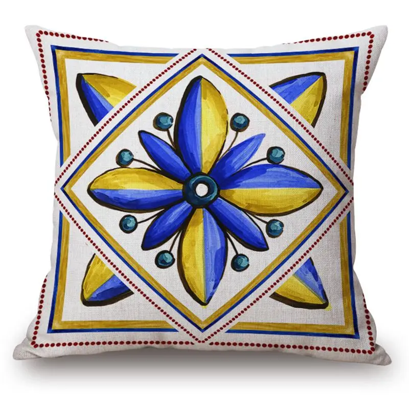 Наволочка синего и золотого цвета бохо богемный стиль шезлонг наволочка