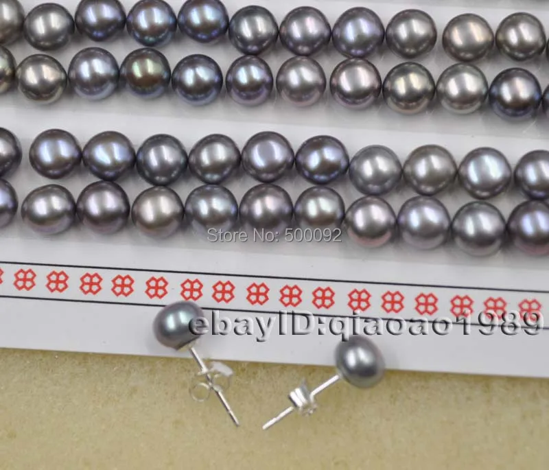 

lots 10 pairs 6mm half round gray freshwater pearl studs earrings 925 silver