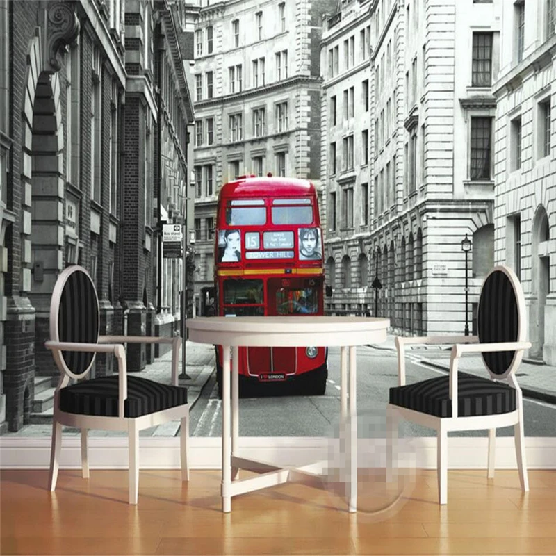 

Beibehang The family decorates a wall paper european-style double-decker buses London photo 3d TV sitting room wallpaper murals