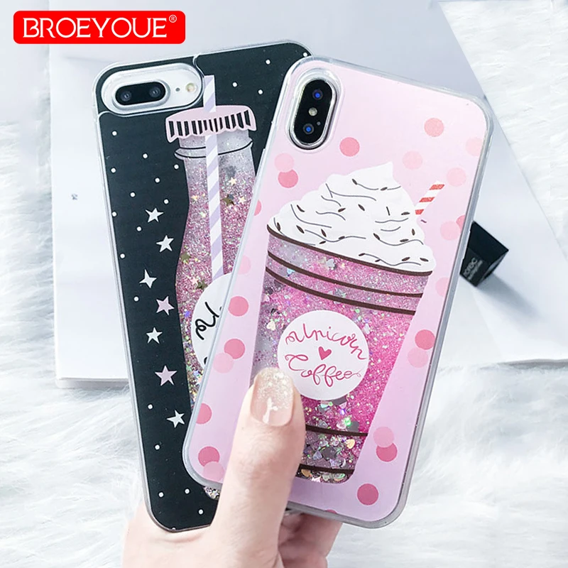 Чехол BROEYOUE для iPhone 7 Plus 5 5S SE 6 6S X блестящая Звезда динамическая жидкость зыбучий
