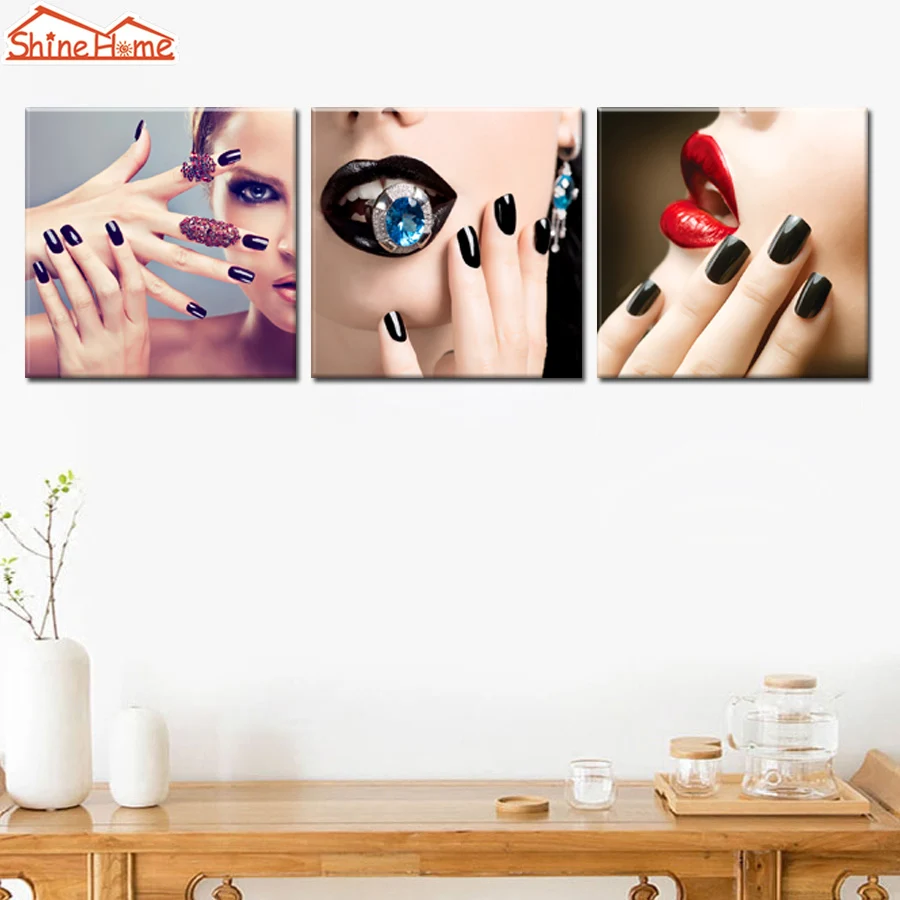 ShineHome-3pcs триптих картина холст печатных настенная живопись модульная макияж