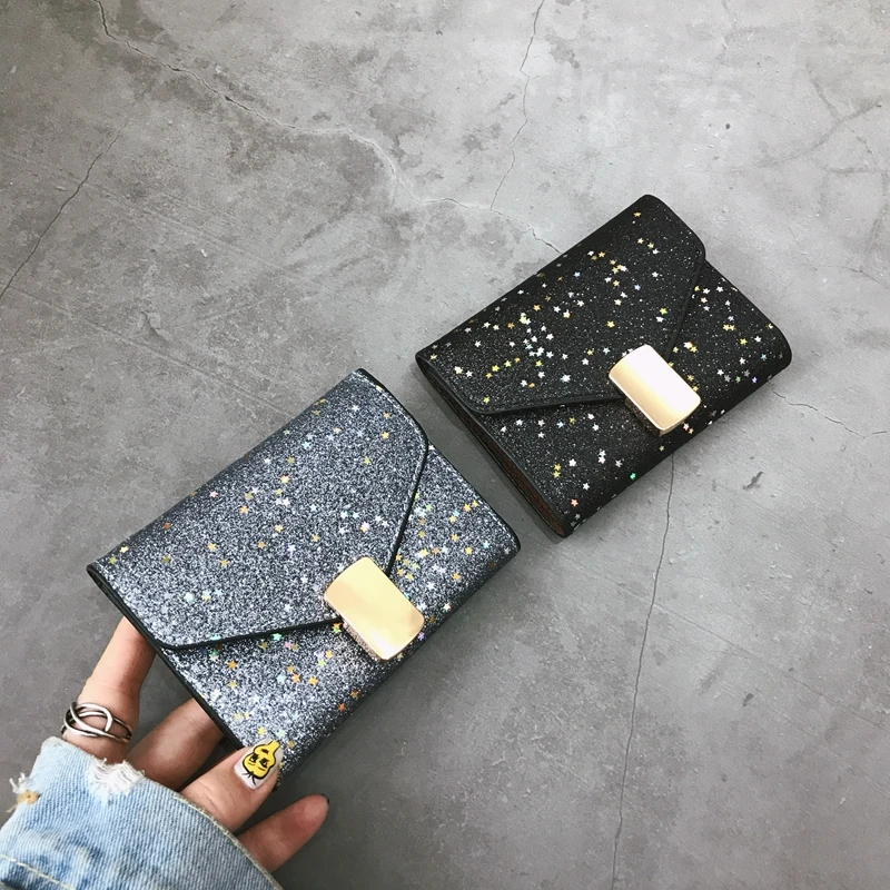 2018 Fashion Portefeuille Femme Star Sequins Wallet Female Short Slim Magic Mini Clutch with Card Holders SX0648 | Багаж и сумки
